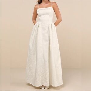Lulus Gorgeous Extravagance Ivory Floral Jacquard Maxi Dress